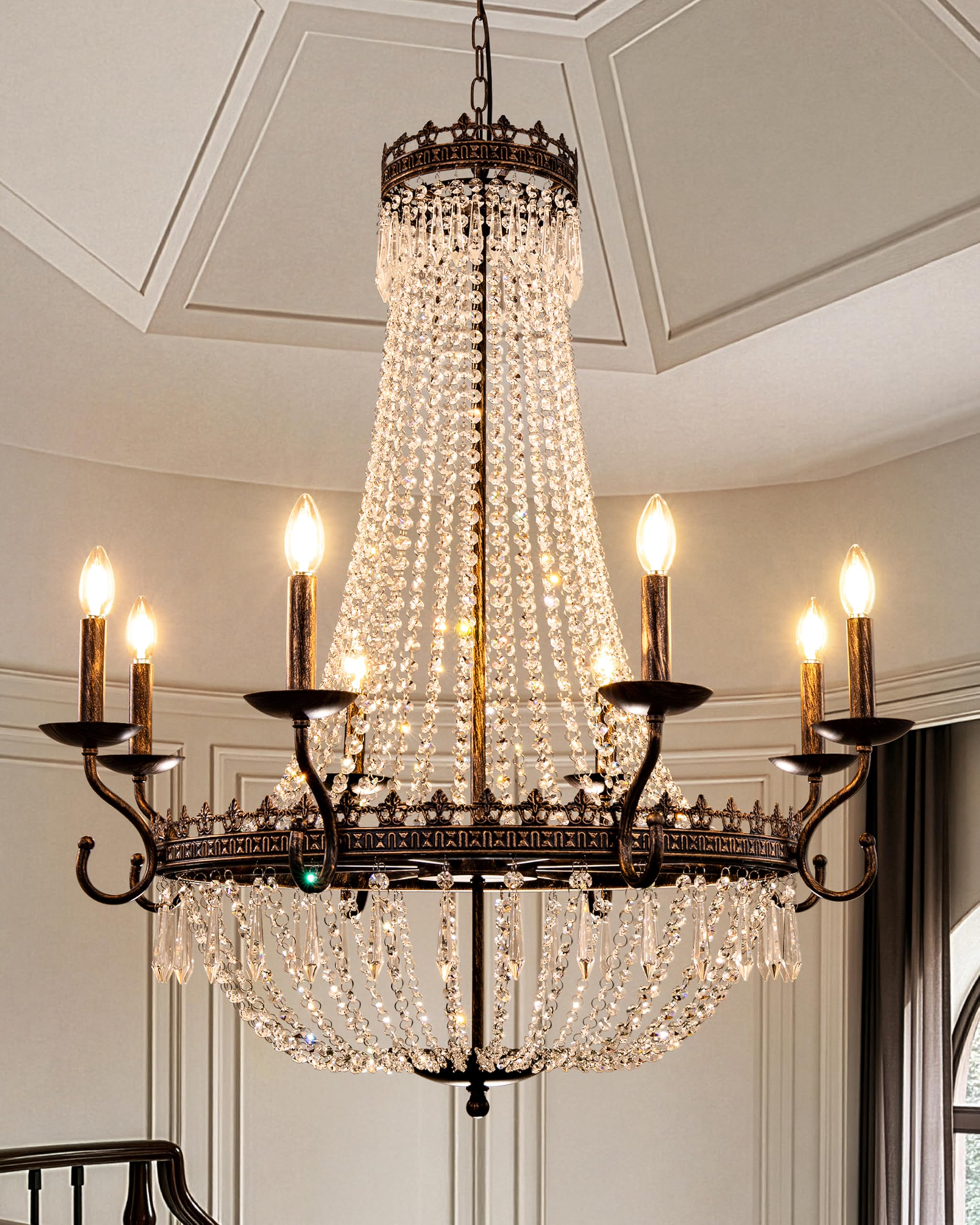 TOCHIC French Empire Crystal Chandelier, Rustic Chandelier Ceiling